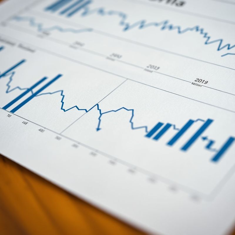 Grafice cu date economice tipărite pe hârtie albă, cu linii de date albastre